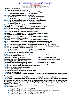 Đề cương ôn tập giữa học kì 1 Hóa học Lớp 11 - Năm học 2022-2023